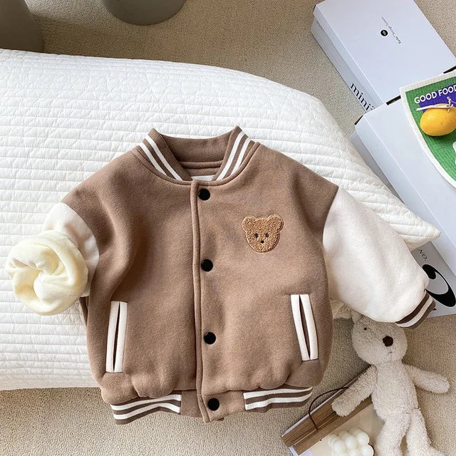 Mini Fashion - Baseball vinterjakke i fløjlsribbe til småbørn