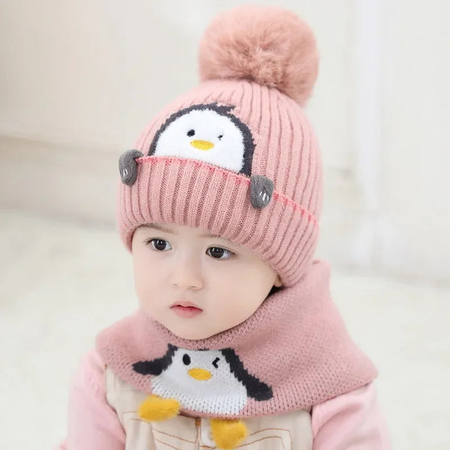 Mini Fashion - Cute Penguin Design - Børnehue & -tørklæde