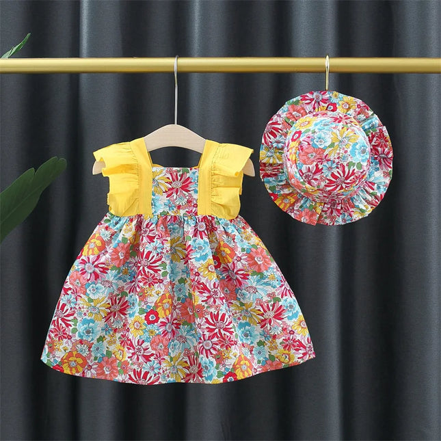 Mini Fashion - Cute Floral Design - Girls Dress with Hat