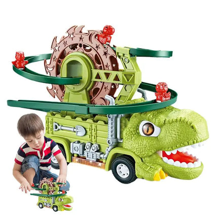 Dino Slide Truck - climbing and racing with dinosaurs! - Dinosaur Truck
