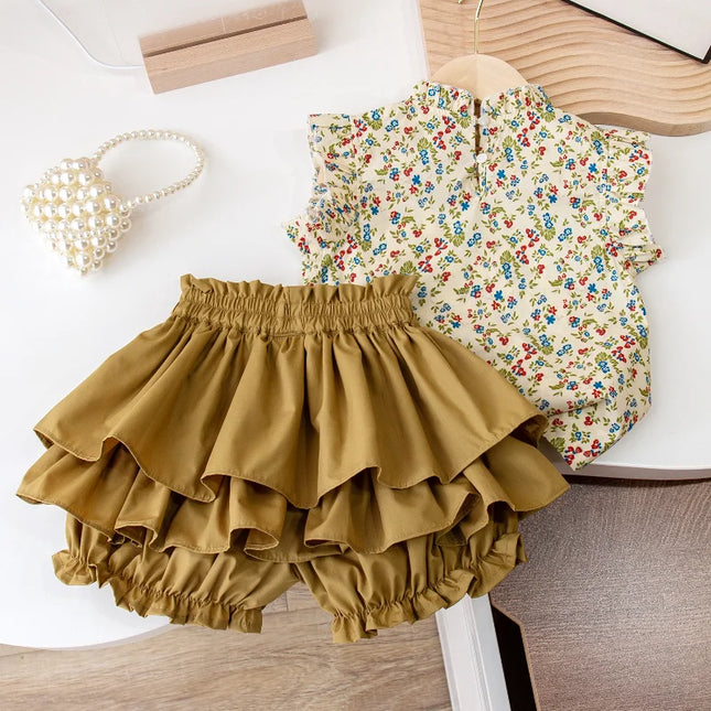 Mini Fashion - Summer Flowers - Floral Print Top & Skirt