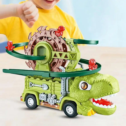 Dino Slide Truck - climbing and racing with dinosaurs! - Dinosaur Truck