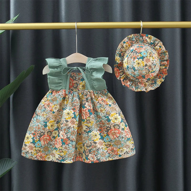 Mini Fashion - Cute Floral Design - Girls Dress with Hat