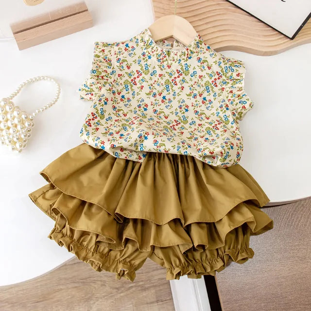 Mini Fashion - Summer Flowers - Floral Print Top & Skirt
