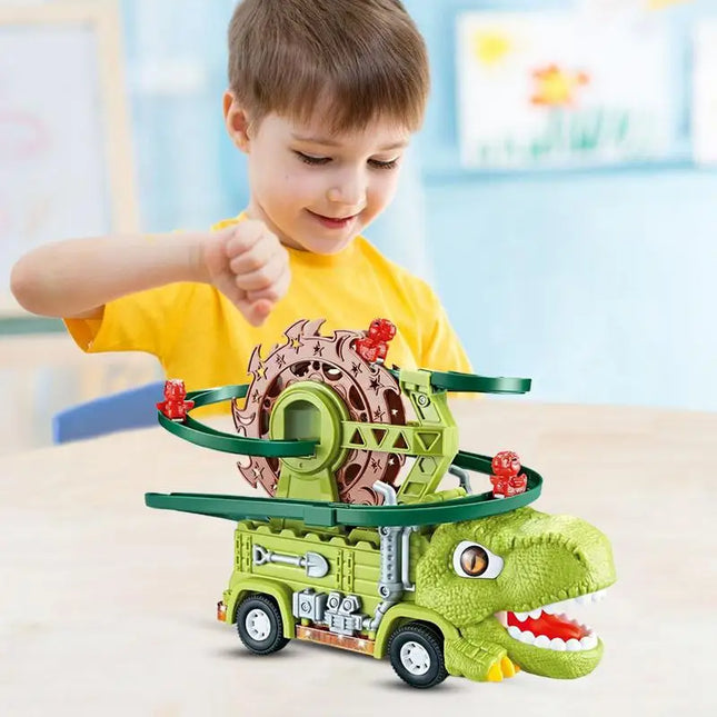 Dino Slide Truck - climbing and racing with dinosaurs! - Dinosaur Truck