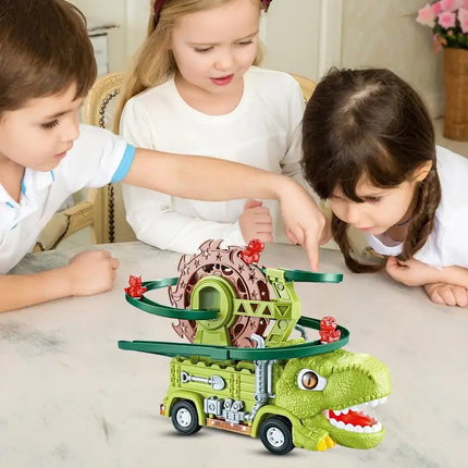 Dino Slide Truck - climbing and racing with dinosaurs! - Dinosaur Truck